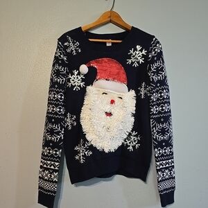 Ugly Christmas Sweater Size Med. Festive Santa Sweater with Snowflakes